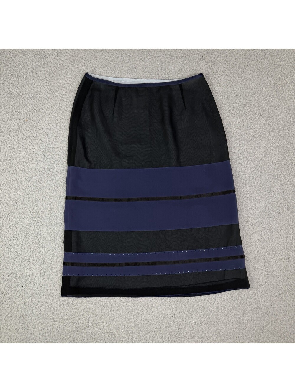Moschino Black Blue Embellished Sheer Mesh Pencil Skirt US 6 Y2K VTG Archival